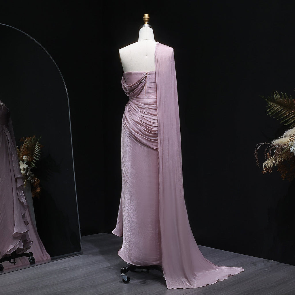 Elegant Lilac Draped Evening Dress with Cape SF199