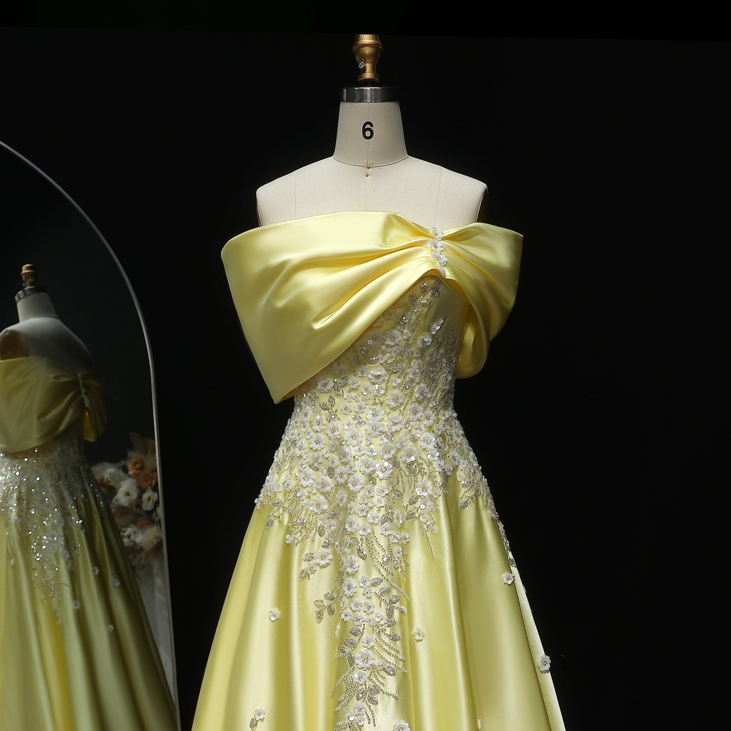 Luxury Pink 3D Floral Satin Sequin Embroidered Evening Dress XD032