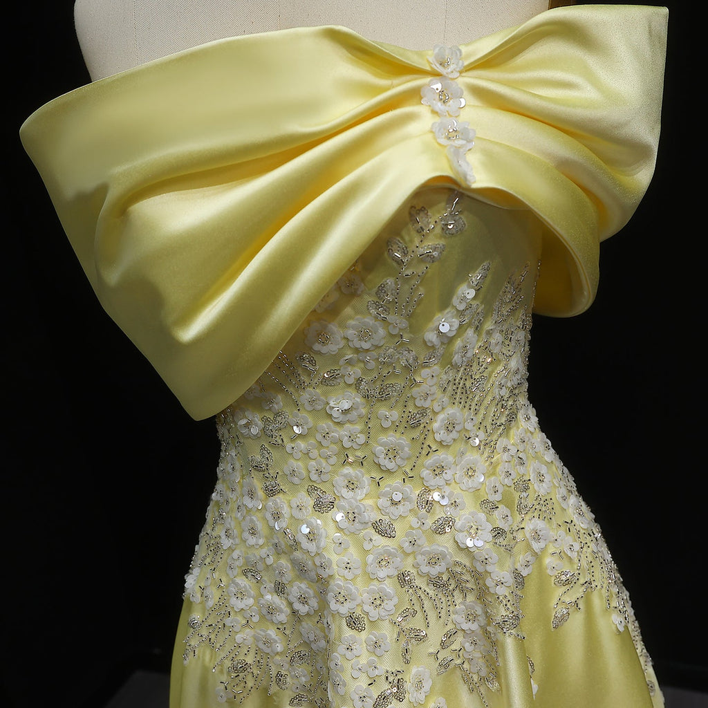Luxury Pink 3D Floral Satin Sequin Embroidered Evening Dress XD032