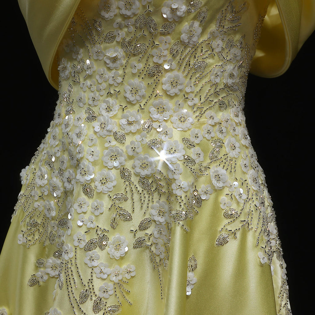 Luxury Pink 3D Floral Satin Sequin Embroidered Evening Dress XD032