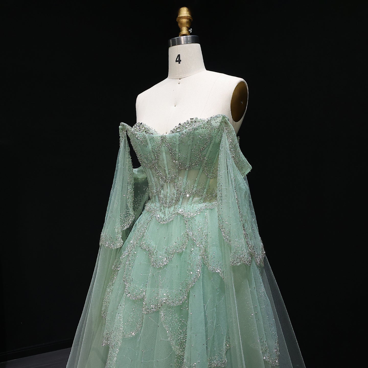 Gorgeous Beaded Sage Green Evening Dress with Cape Sleeves SS215