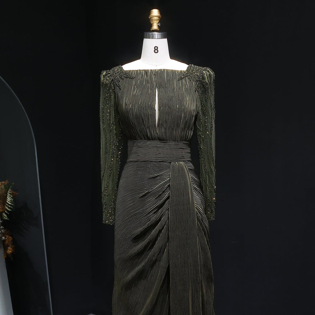Luxury Beaded Long Sleeves Evening Dress with Overskirt SF410