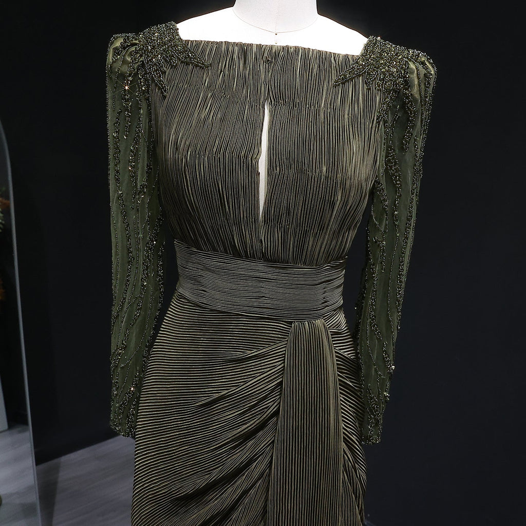 Luxury Beaded Long Sleeves Evening Dress with Overskirt SF410
