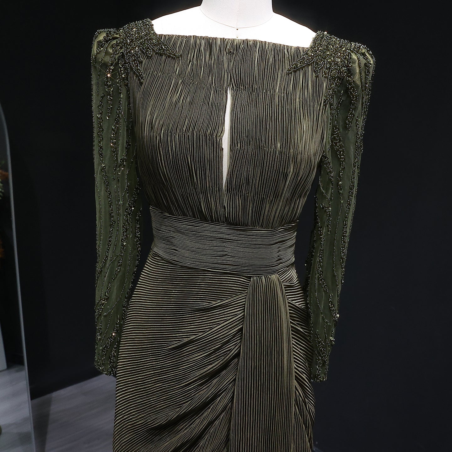 Luxury Beaded Long Sleeves Evening Dress with Overskirt SF410