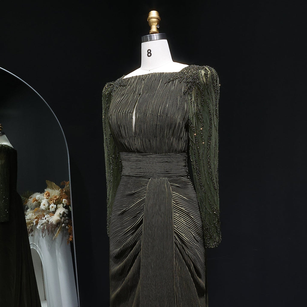 Luxury Beaded Long Sleeves Evening Dress with Overskirt SF410
