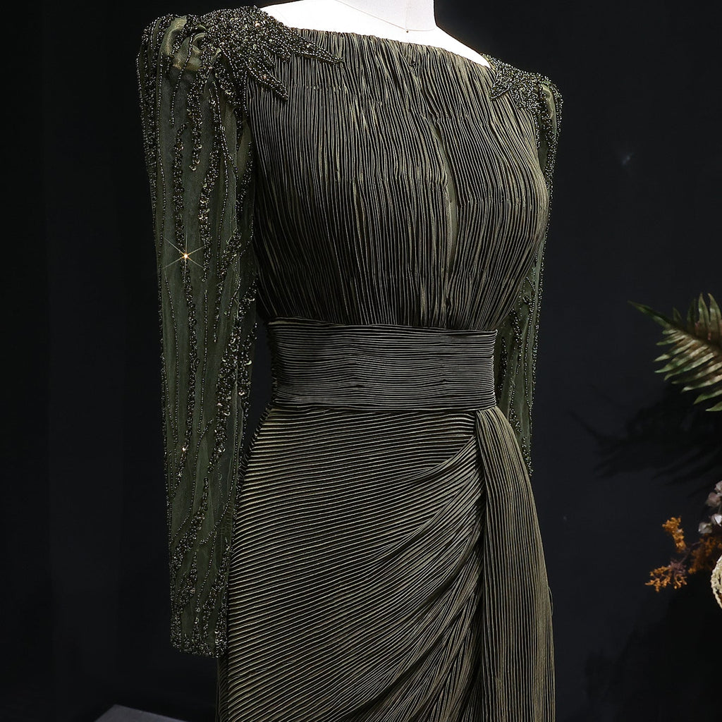 Luxury Beaded Long Sleeves Evening Dress with Overskirt SF410