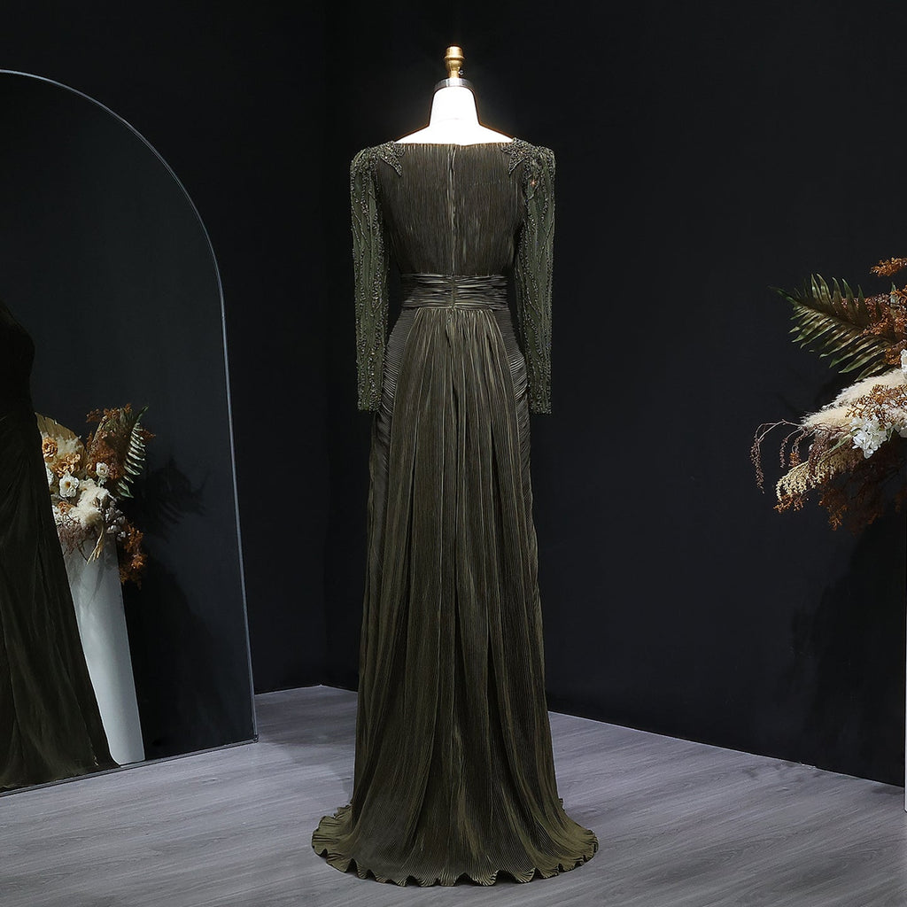 Luxury Beaded Long Sleeves Evening Dress with Overskirt SF410