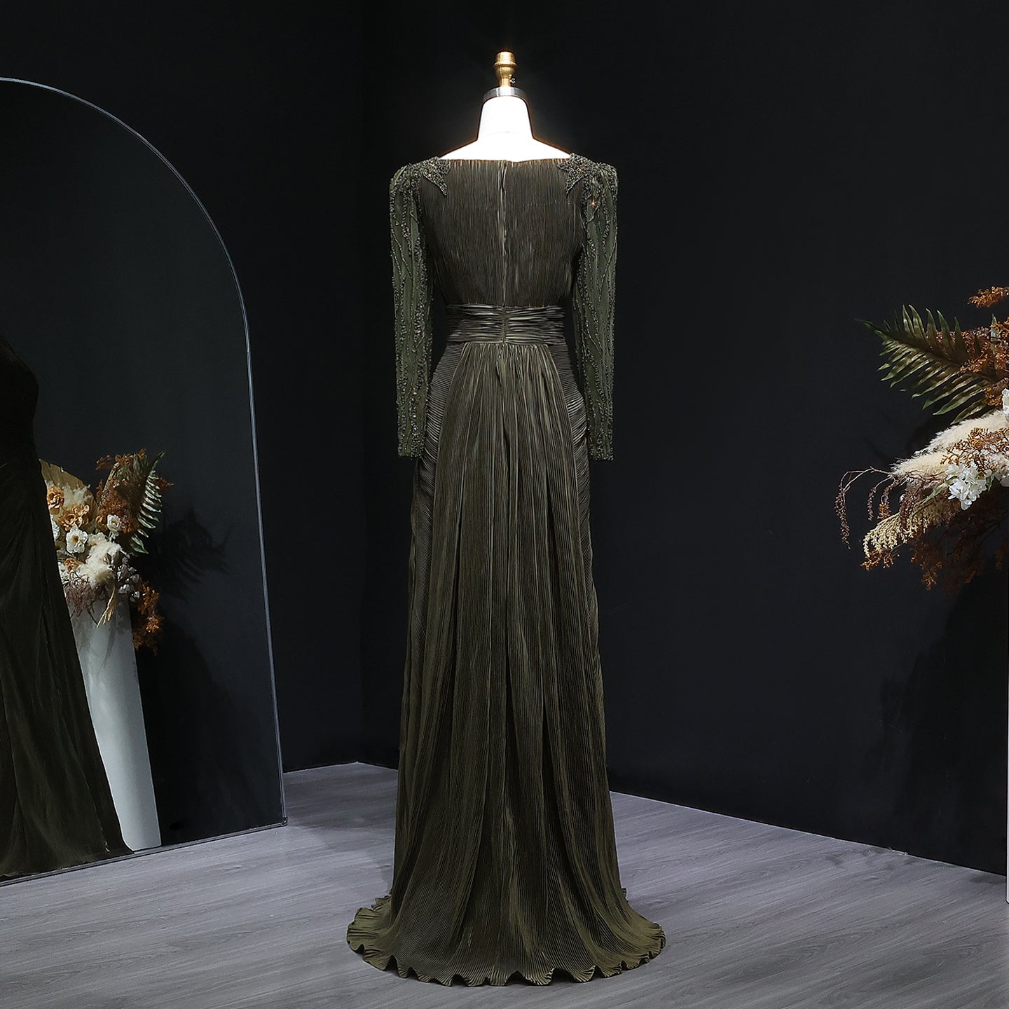 Luxury Beaded Long Sleeves Evening Dress with Overskirt SF410