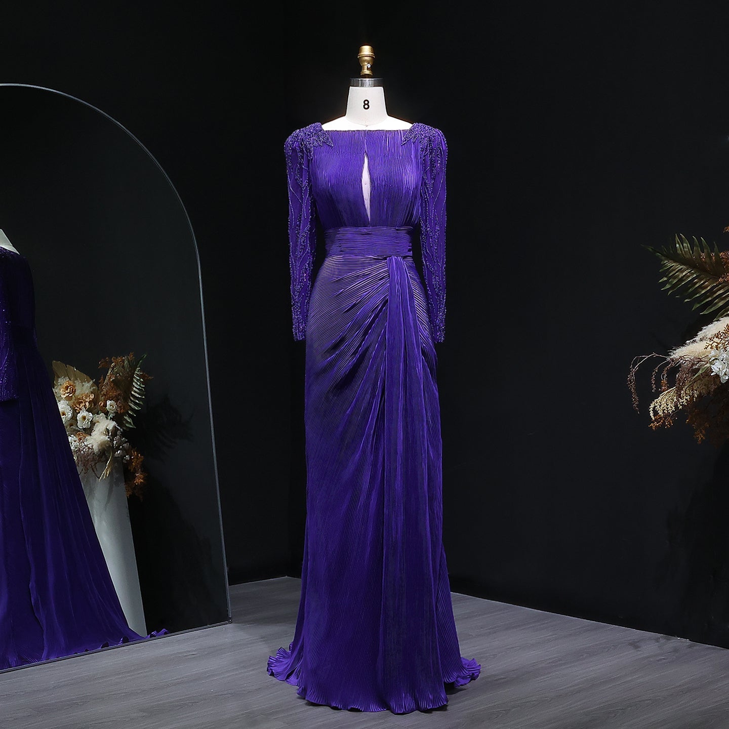 Luxury Beaded Long Sleeves Evening Dress with Overskirt SF410