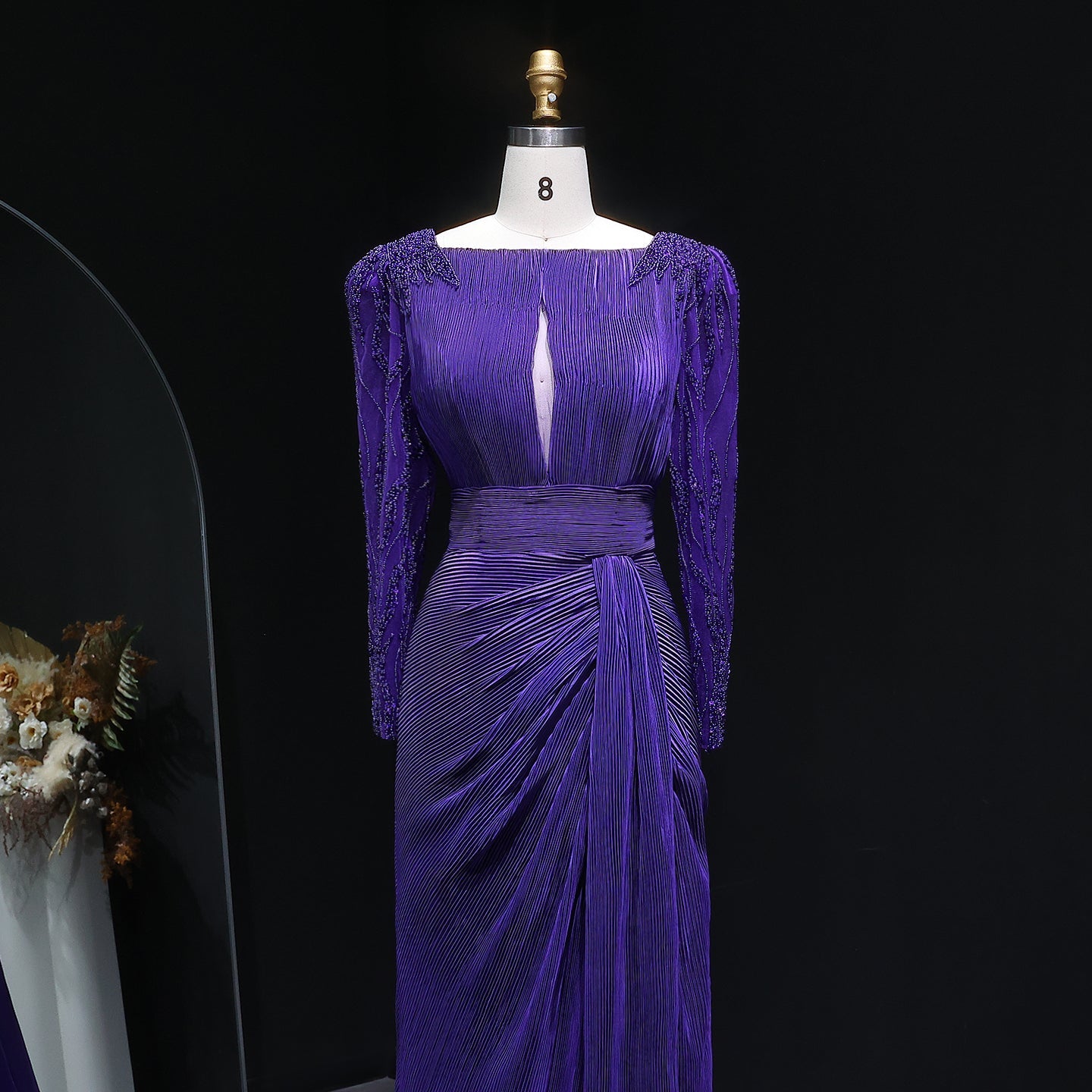 Luxury Beaded Long Sleeves Evening Dress with Overskirt SF410