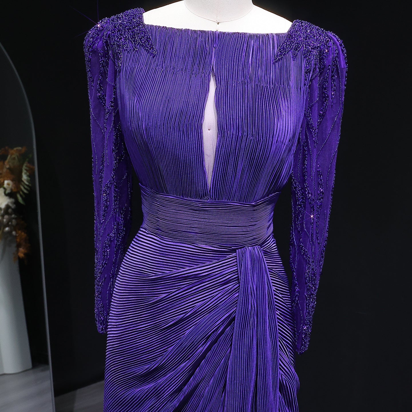 Luxury Beaded Long Sleeves Evening Dress with Overskirt SF410