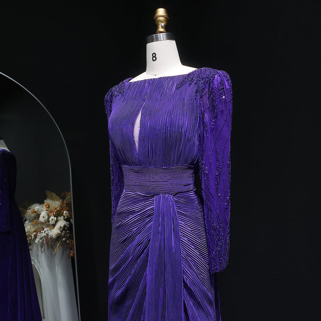 Luxury Beaded Long Sleeves Evening Dress with Overskirt SF410