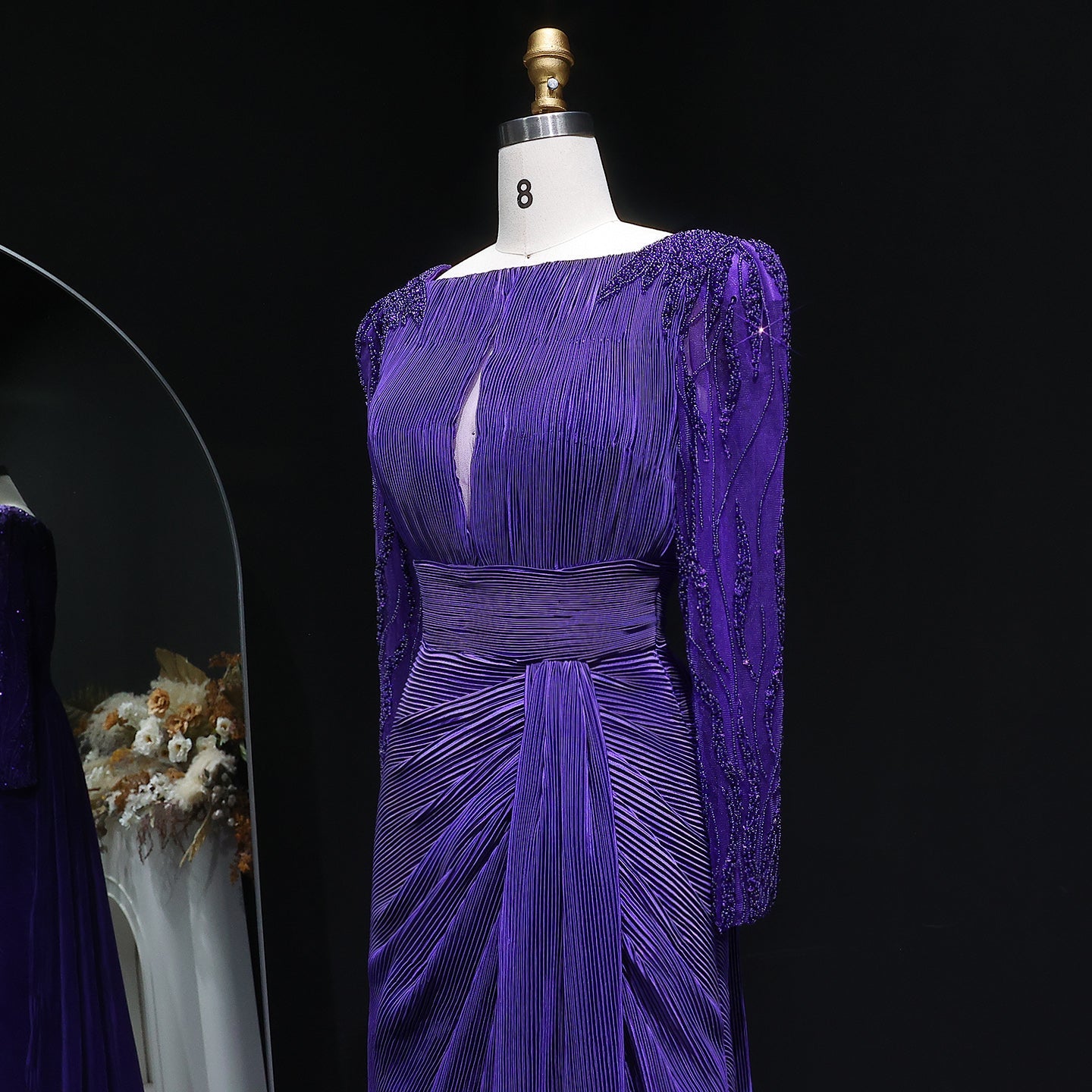 Luxury Beaded Long Sleeves Evening Dress with Overskirt SF410
