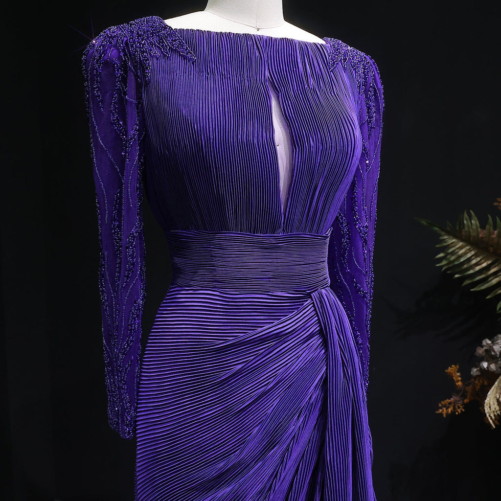 Luxury Beaded Long Sleeves Evening Dress with Overskirt SF410