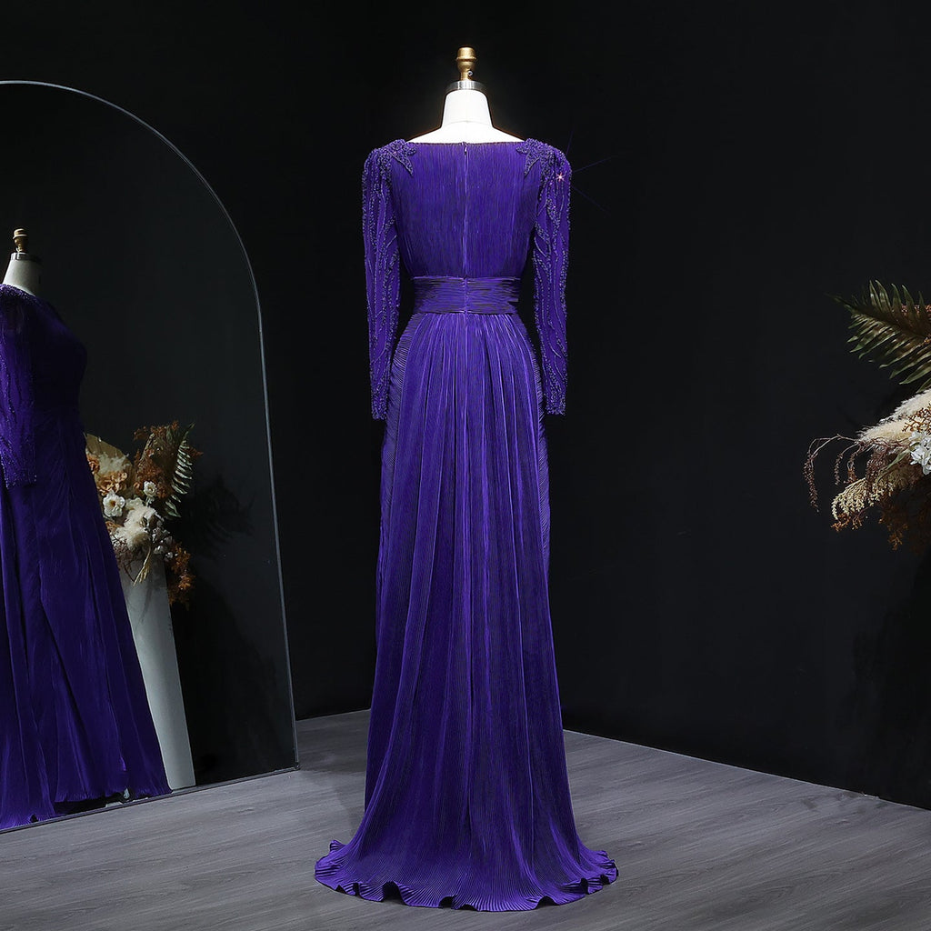 Luxury Beaded Long Sleeves Evening Dress with Overskirt SF410