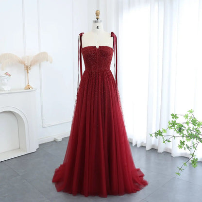Luxury Beaded Red Evening Dresses with Straps SS263