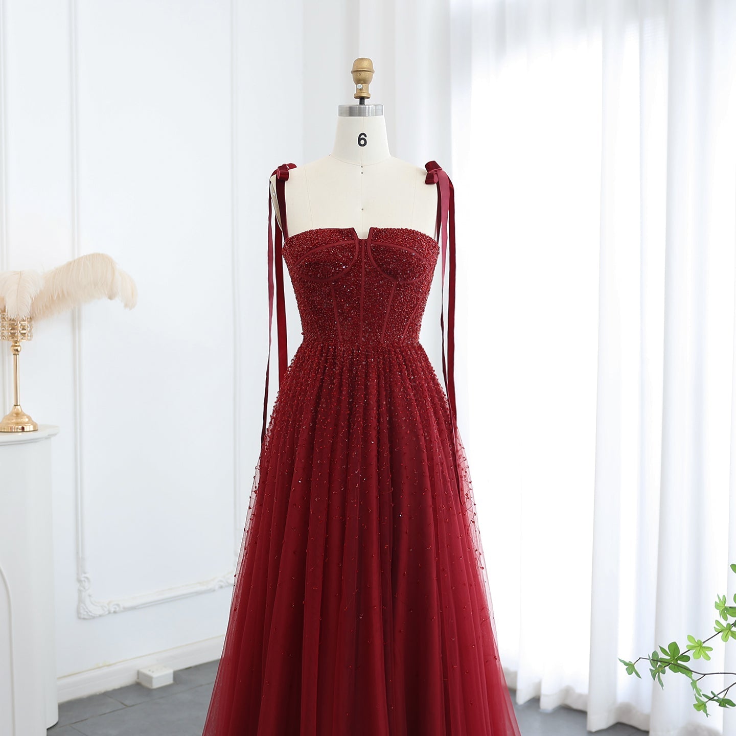 Luxury Beaded Wine Red Evening Dresses with Straps SS263