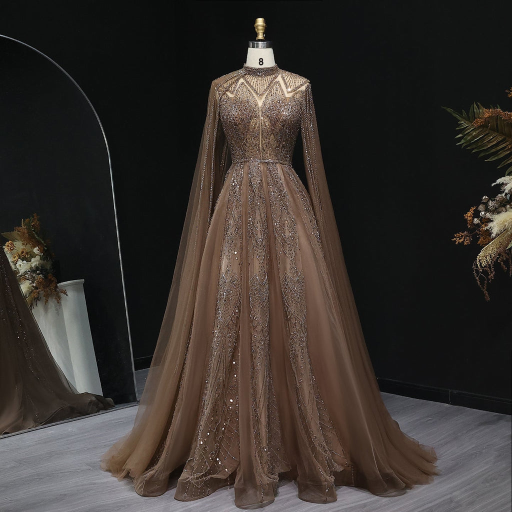 Luxury Pink Evening Dress with Cape Sleeves SS050