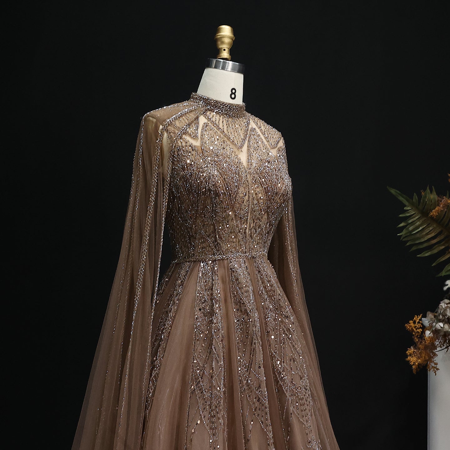 Luxury Pink Evening Dress with Cape Sleeves SS050