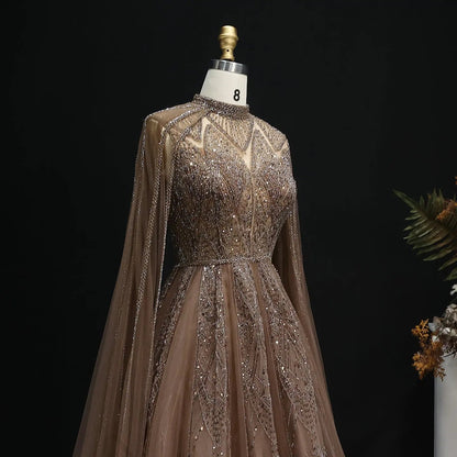 Luxury Pink Evening Dress with Cape Sleeves SS050
