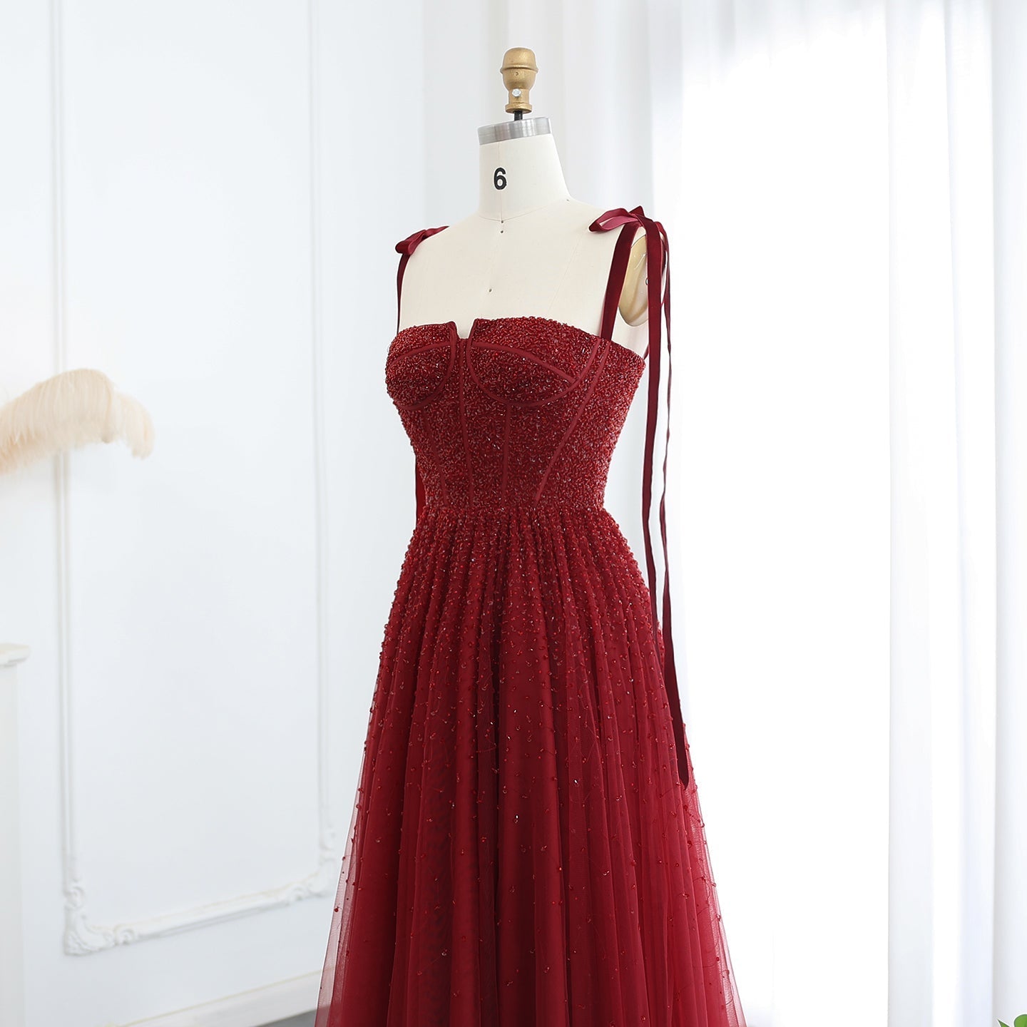 Luxury Beaded Wine Red Evening Dresses with Straps SS263