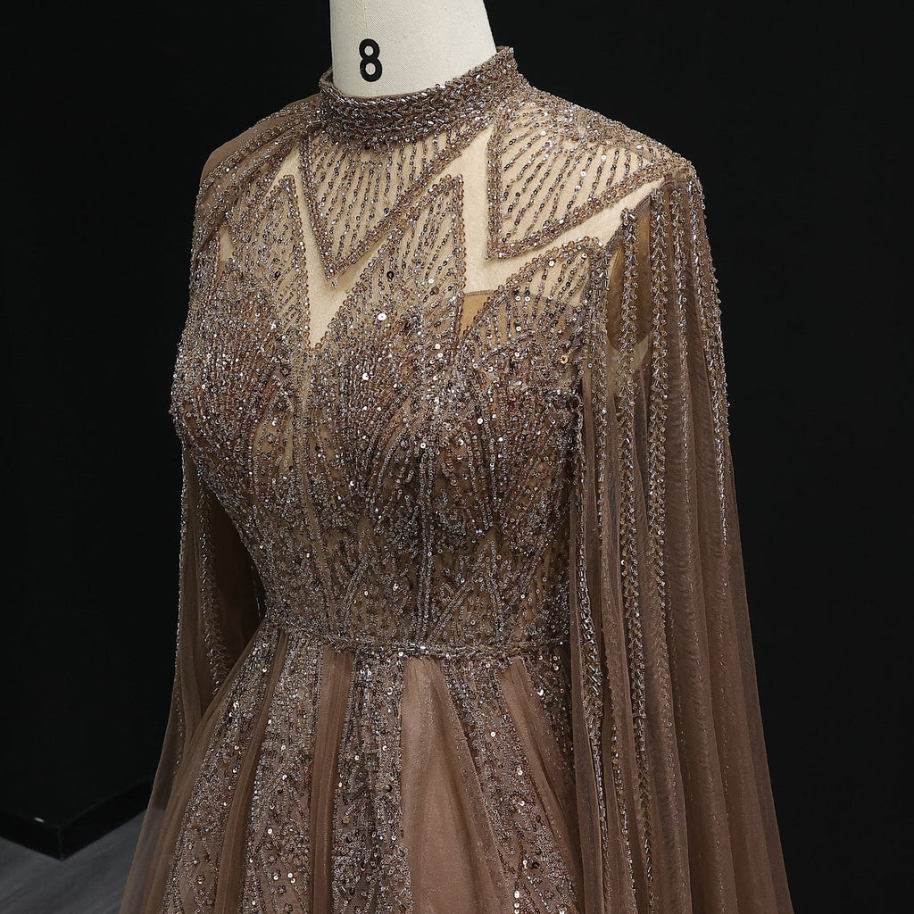Luxury Pink Evening Dress with Cape Sleeves SS050