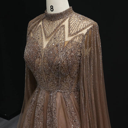 Luxury Pink Evening Dress with Cape Sleeves SS050