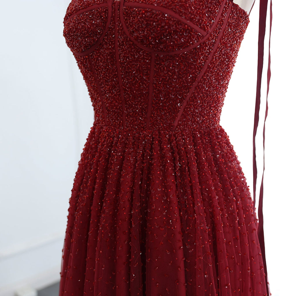 Luxury Beaded Wine Red Evening Dresses with Straps SS263