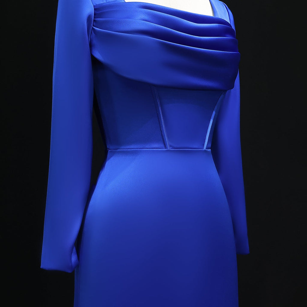 Elegant Royal Blue Square Neck Long Sleeve Evening Dress SF564