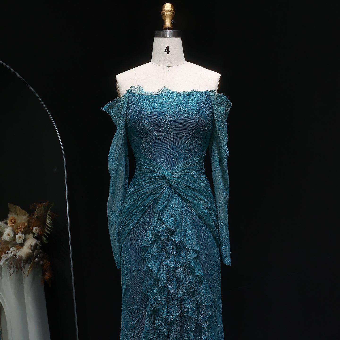 Luxury Turquoise Long Sleeves Mermaid Evening Dress SF519