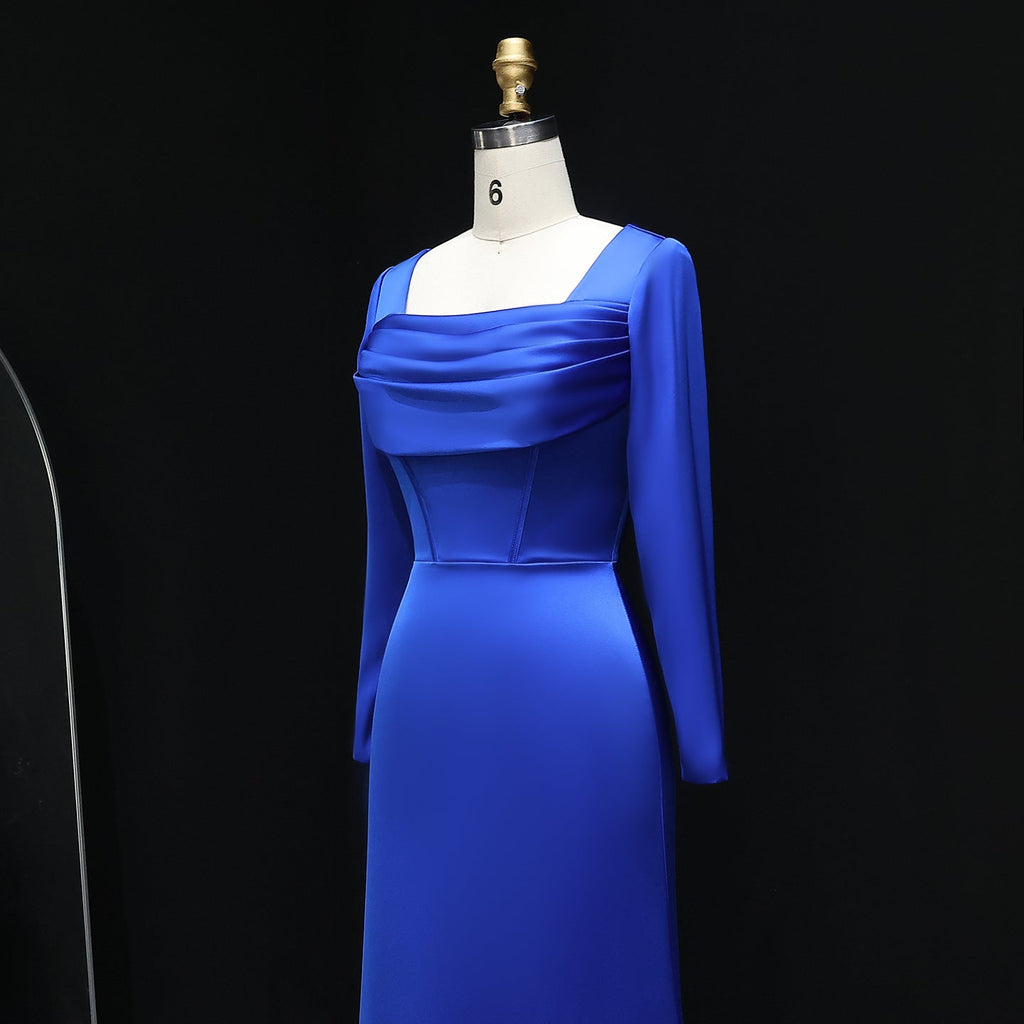 Elegant Royal Blue Square Neck Long Sleeve Evening Dress SF564