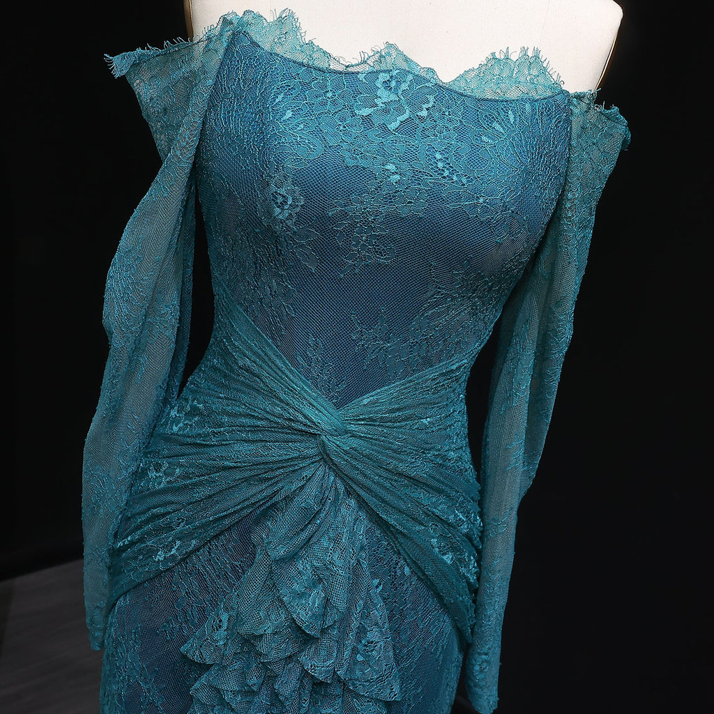 Luxury Turquoise Long Sleeves Mermaid Evening Dress SF519