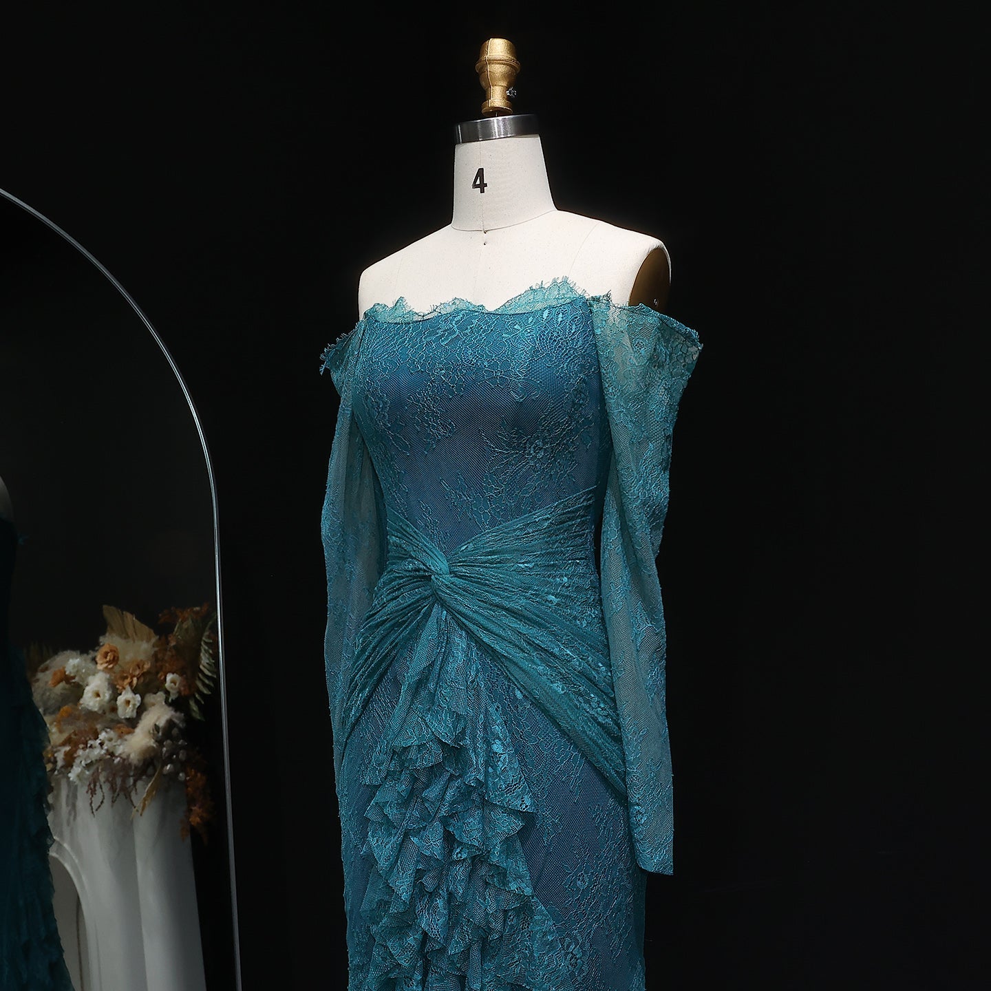 Luxury Turquoise Long Sleeves Mermaid Evening Dress SF519