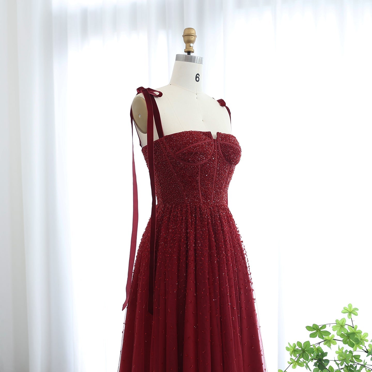 Luxury Beaded Wine Red Evening Dresses with Straps SS263
