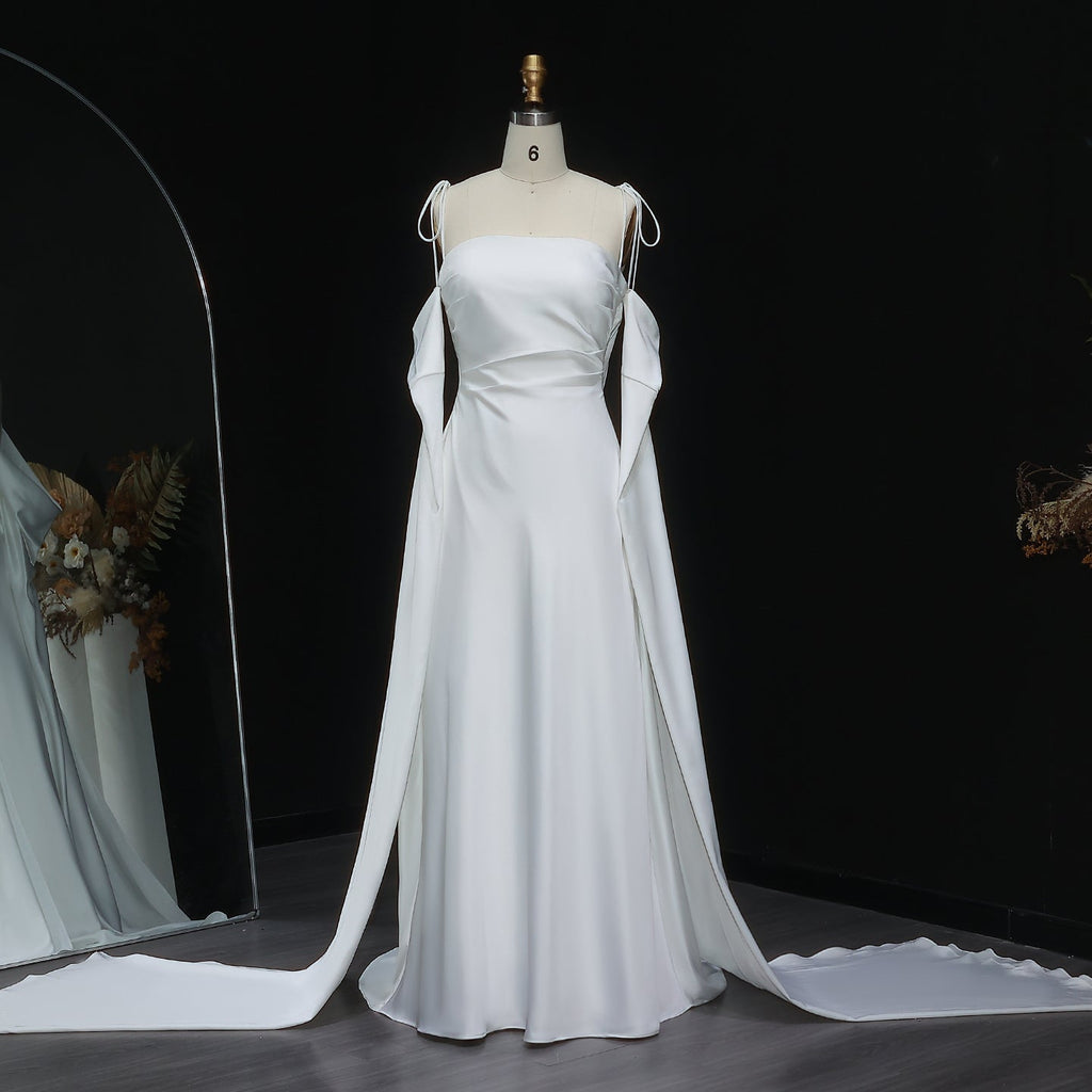 Elegant White Spaghetti Straps Evening Dress with Cape Sleeves SF281