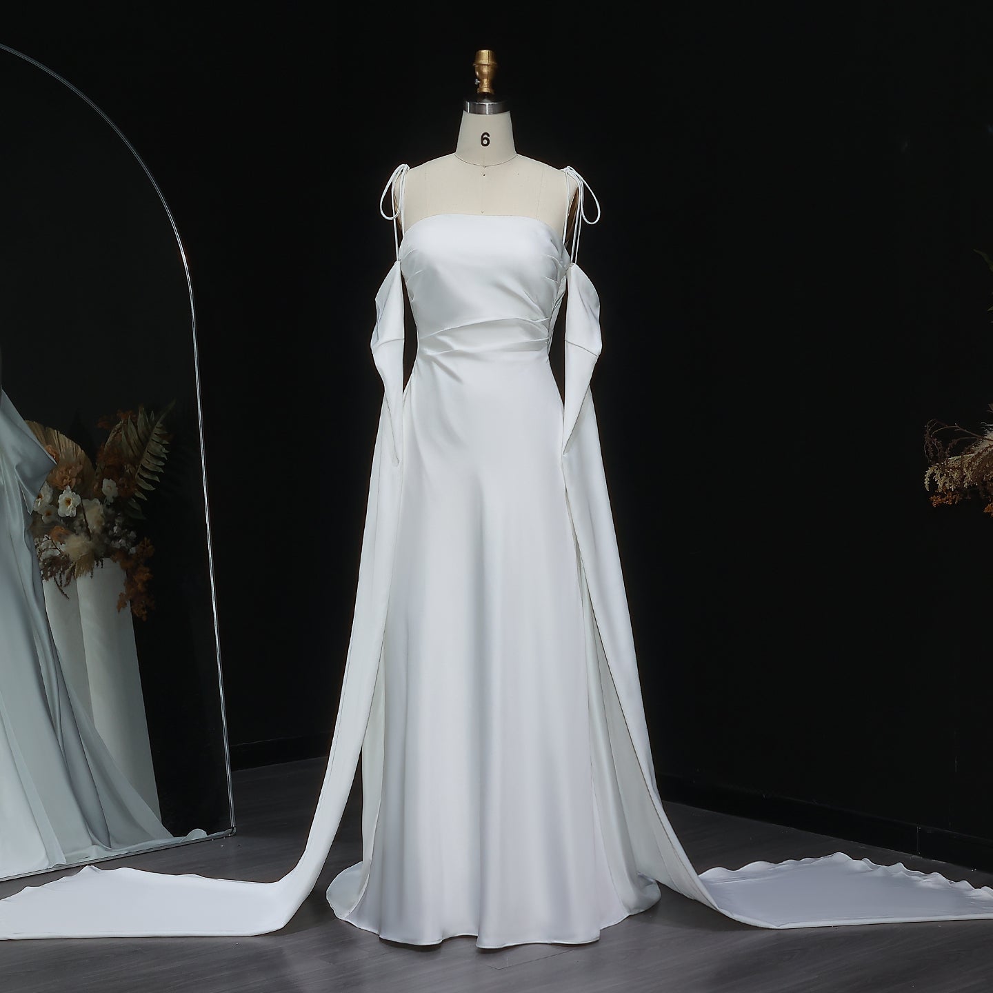 Elegant White Spaghetti Straps Evening Dress with Cape Sleeves SF281