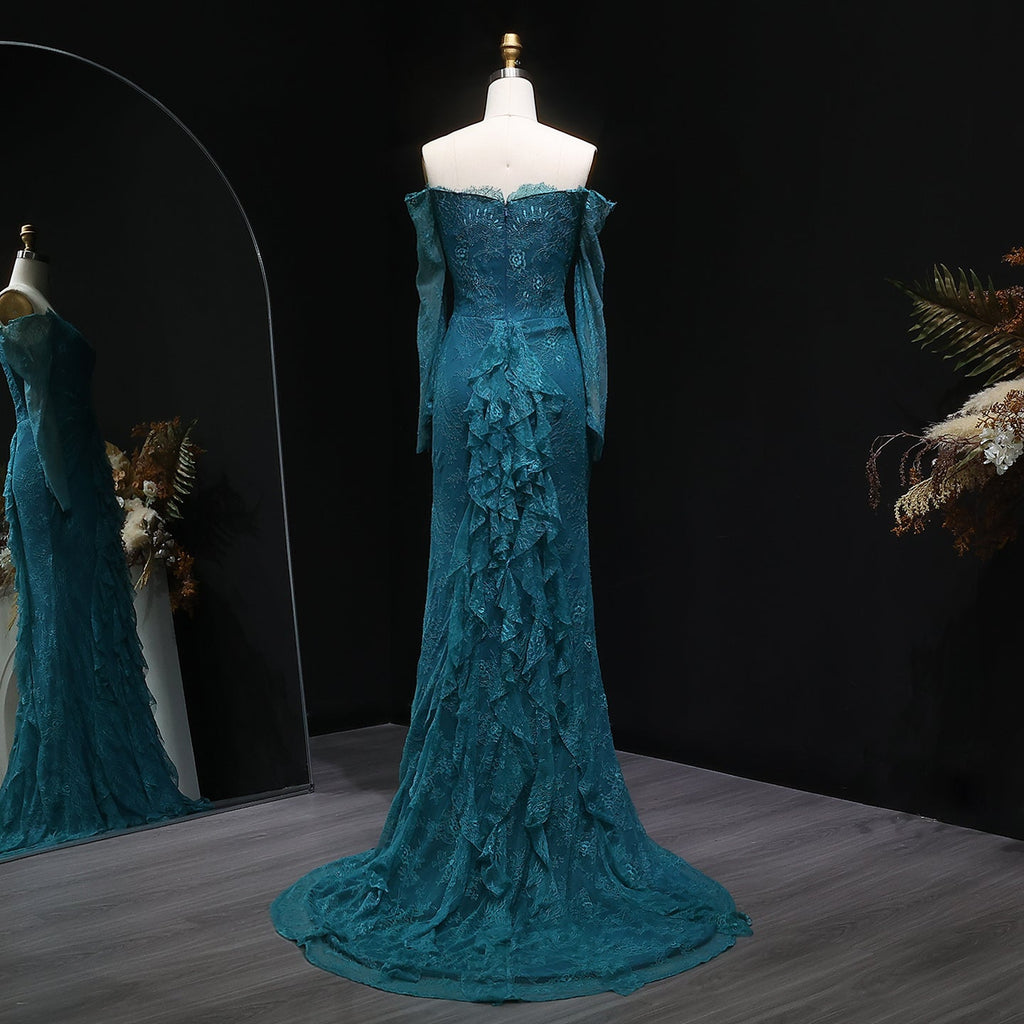 Luxury Turquoise Long Sleeves Mermaid Evening Dress SF519