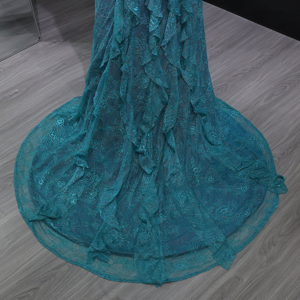 Luxury Turquoise Long Sleeves Mermaid Evening Dress SF519