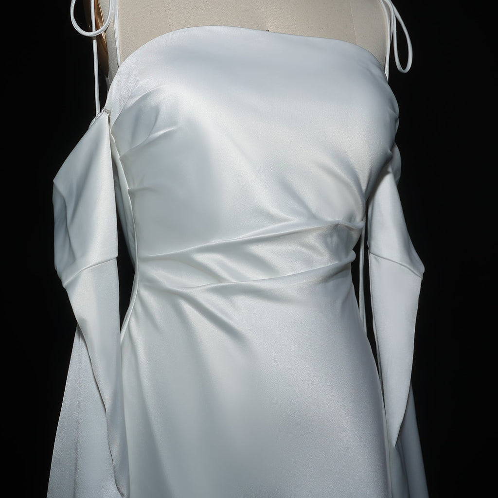 Elegant White Spaghetti Straps Evening Dress with Cape Sleeves SF281
