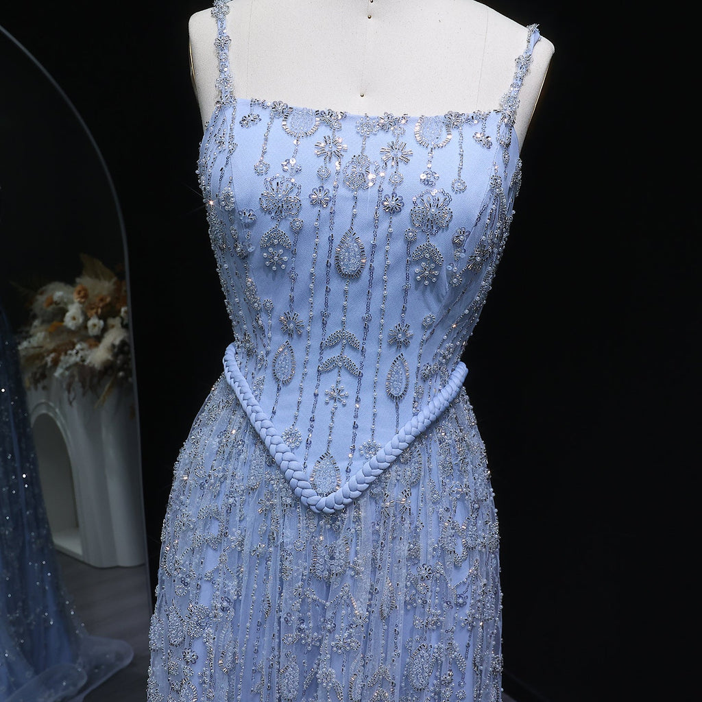 Luxury Sage Green Spaghetti A-Line Evening Dress SS693
