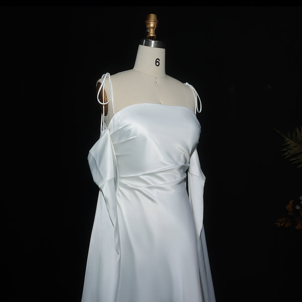 Elegant White Spaghetti Straps Evening Dress with Cape Sleeves SF281
