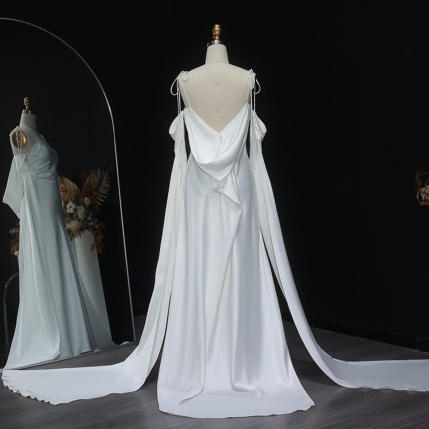 Elegant White Spaghetti Straps Evening Dress with Cape Sleeves SF281