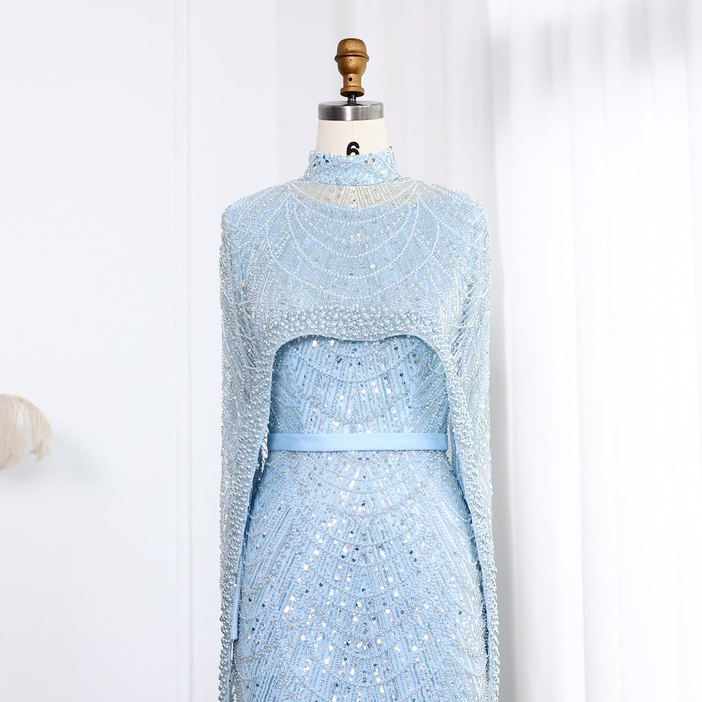 Luxury Long Sleeves Nude Evening Dress with Cape SS369A