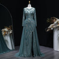 Glamorous Green Beaded High Slit Evening Dress with Overskirt SS160
