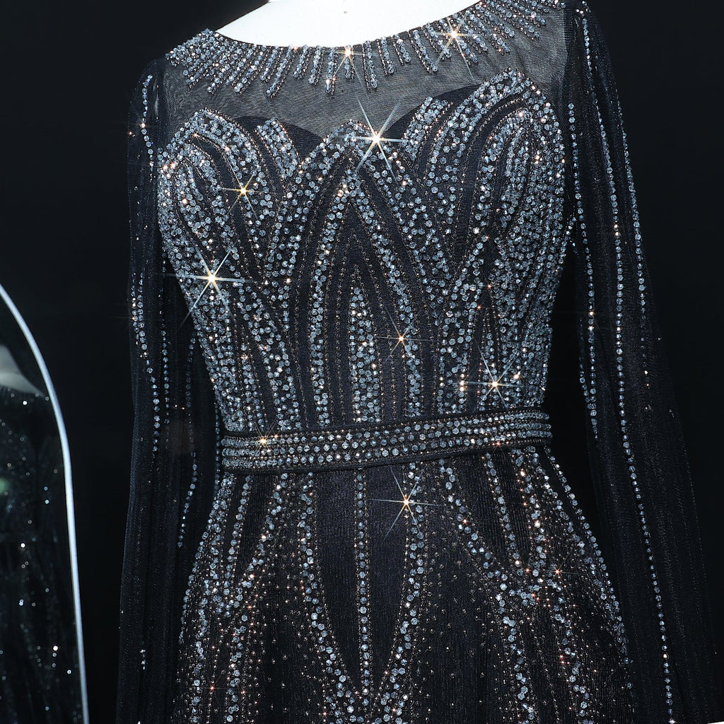 Stunning Beaded Blue Scoop Neck Evening Dress with Cape Sleeve SS032
