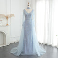 Luxury Beaded Orange Long Sleeves Evening Dress with Overskirt SS222