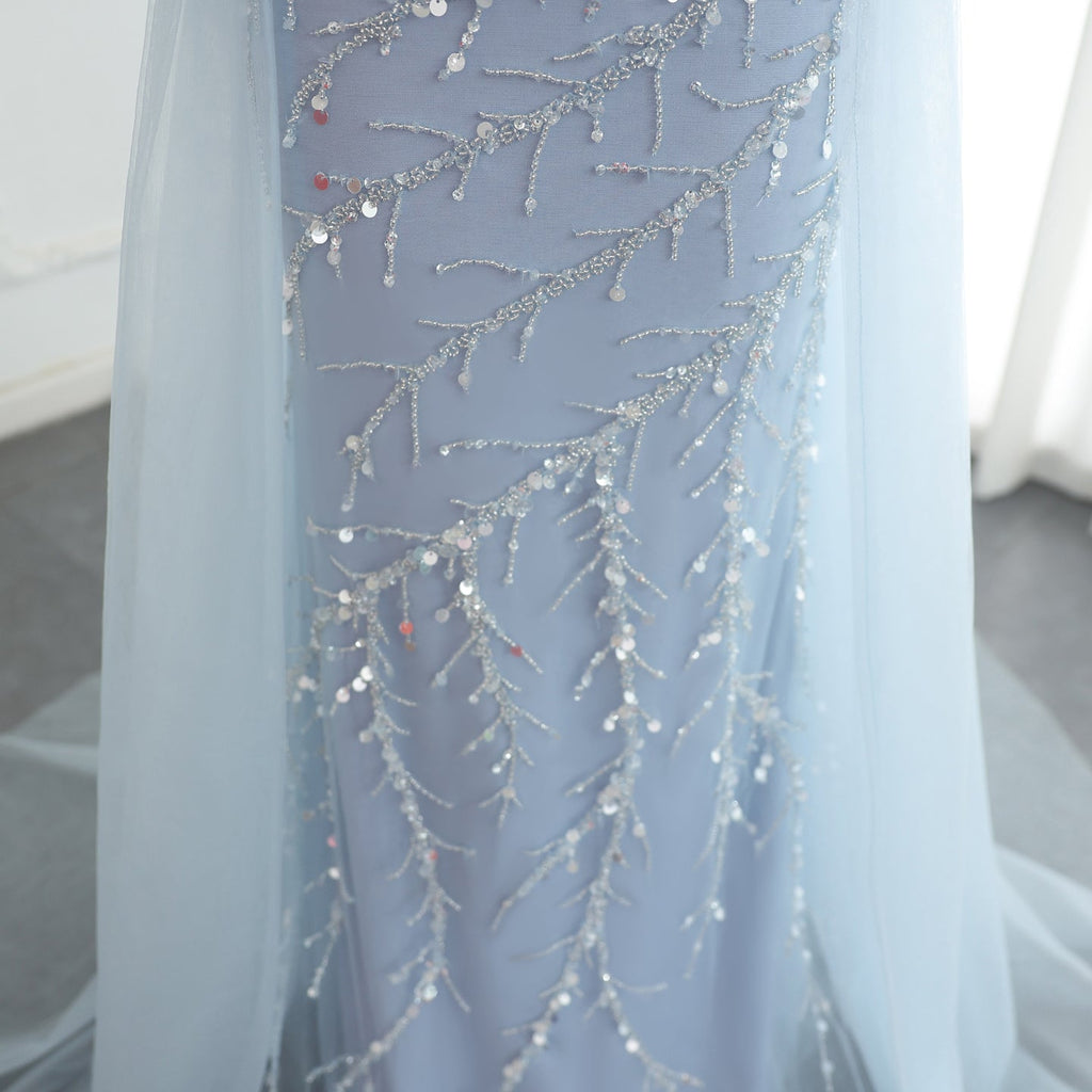Luxury Beaded Orange Long Sleeves Evening Dress with Overskirt SS222
