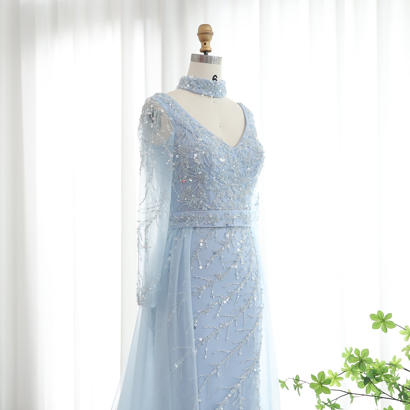 Luxury Beaded Orange Long Sleeves Evening Dress with Overskirt SS222