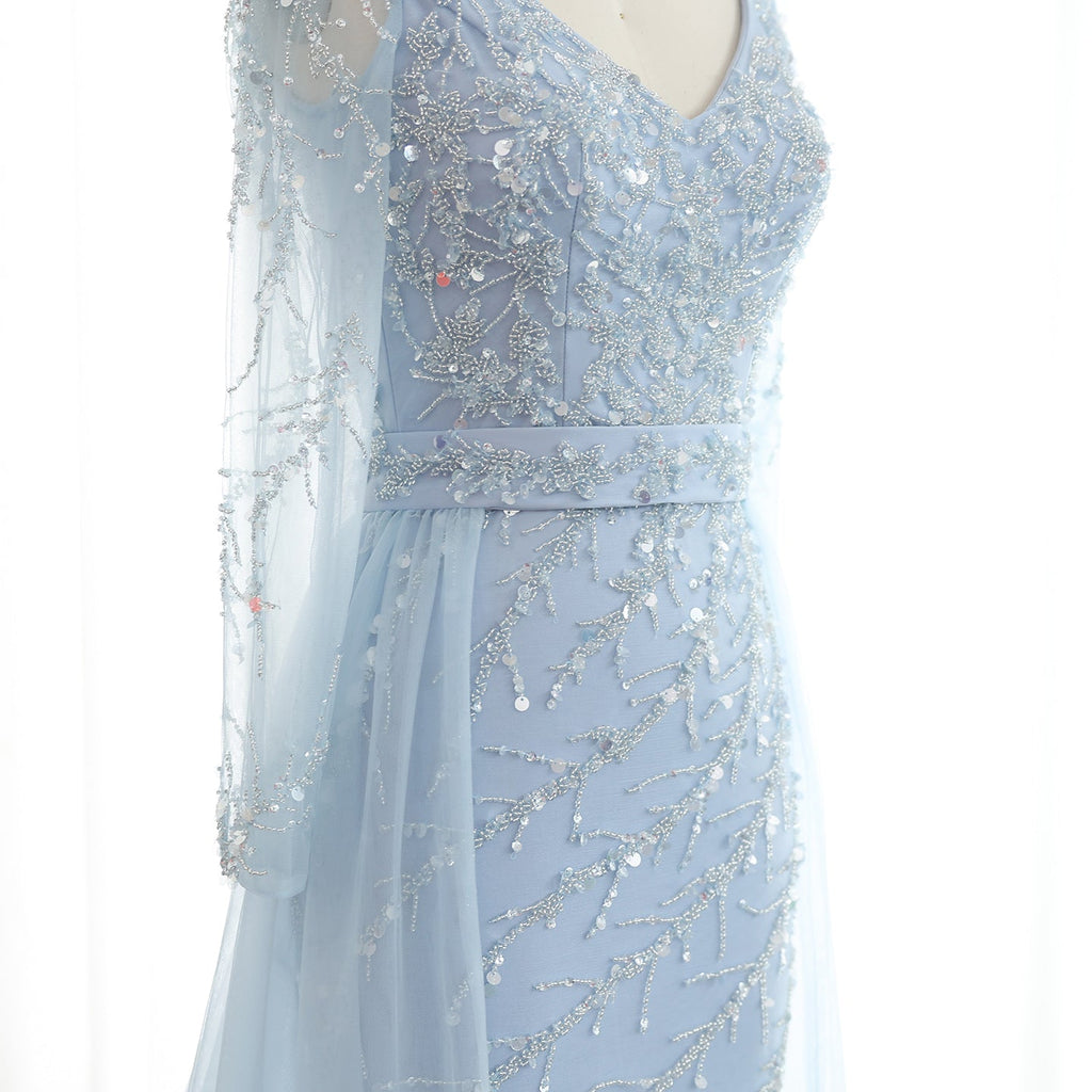 Luxury Beaded Orange Long Sleeves Evening Dress with Overskirt SS222
