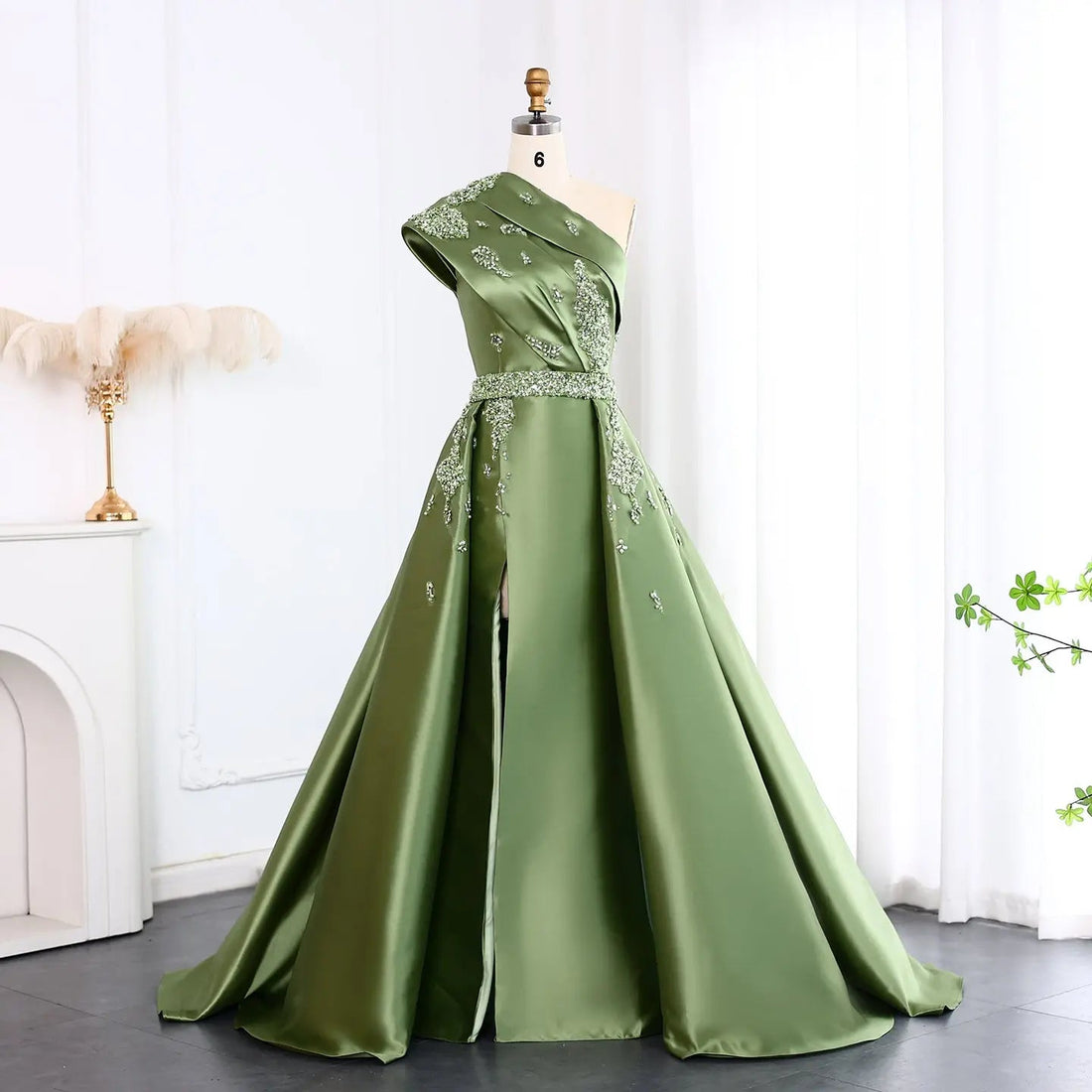 Luxury Green Crystal Evening Dress with Overskirt SS599